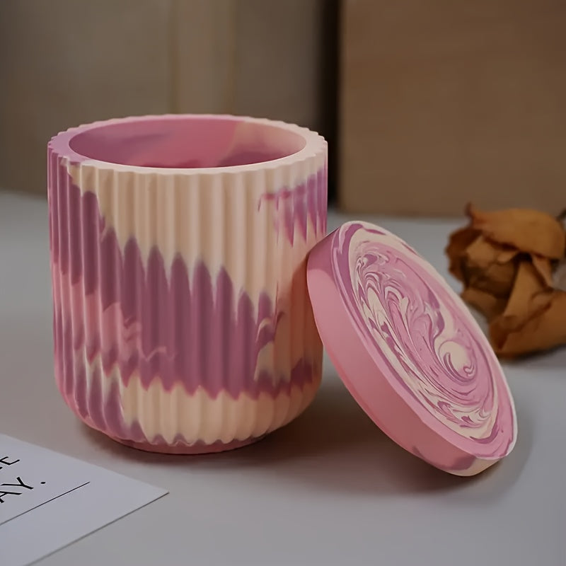 4pcs Silicone Candle Holder Mold with Oval Tray - DIY Home Decoration Handmade Gypsum And Concrete Flowerpot Candle Holder Making Kit, Striped Storage Tank Design - No Power Wax Molding Product