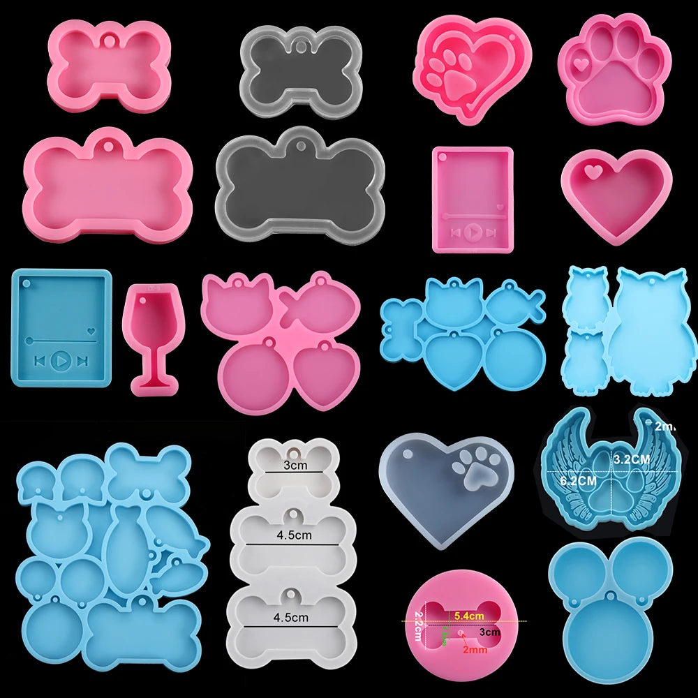 Dog Tag Bone Shaped Keychain Casting Silicone Mold for DIY Key Chain Pendant Crystal Epoxy Resin Molds Craft Jewelry Making Tool