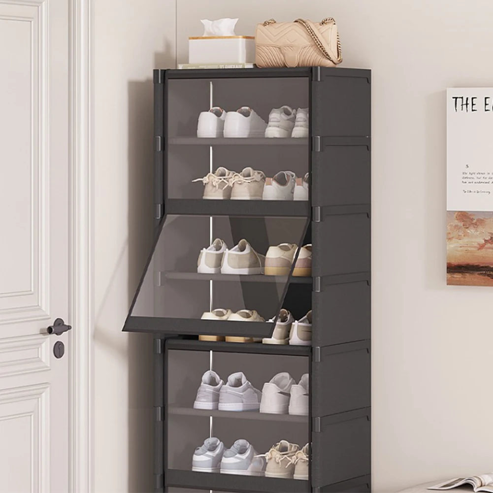 9-Tier Tall Shoe Rack with Clear Cover 18 Pair Narrow Shoes Shelf Cabinet Holds 18 Pairs Shoe Shelf Shoes Cabinet Closed Shelves