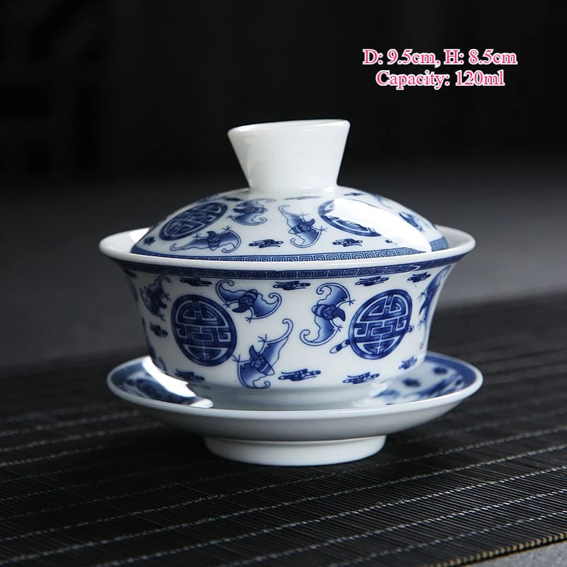 Jingdezhen-Chinese Gaiwan Tea Bowl, Household Porcelain Cups, Beautiful Teaware Teacup and Saucer Set, Ceramic Drinkware Tureen