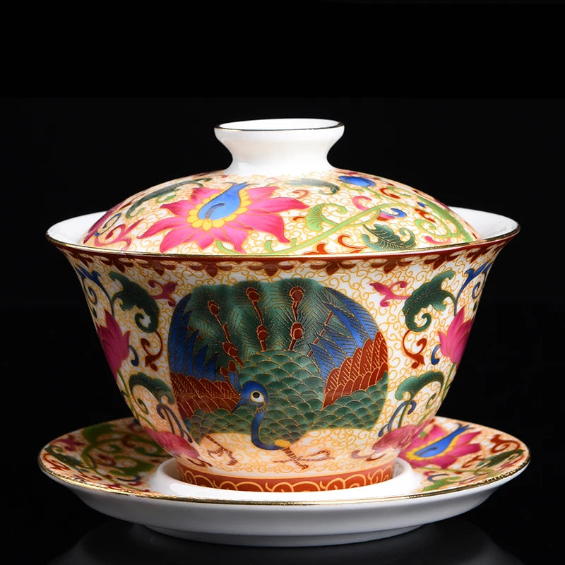 Look at this stunning 180ml colour enamel gaiwan — traditional dragon artwork, ceramic Kung Fu tea style, and perfect for any tea ceremony or décor setup