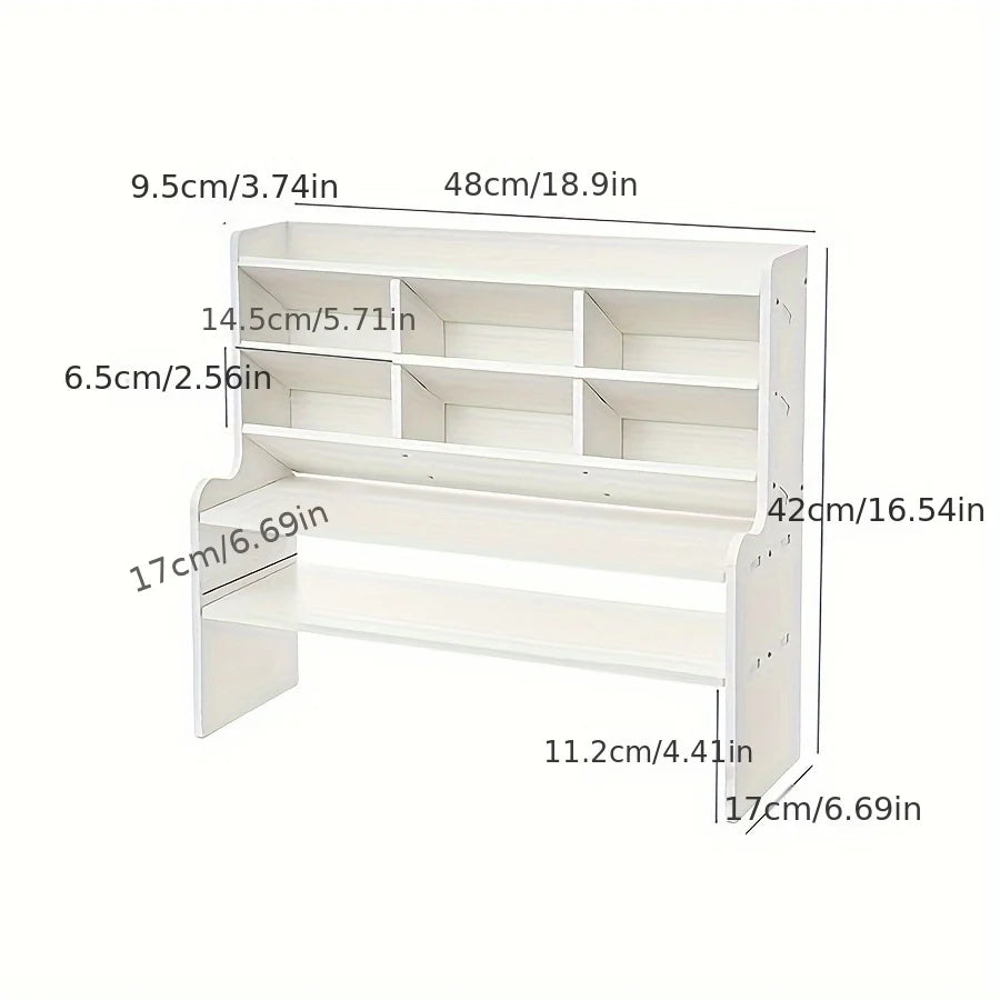 1PC 2-Tier Desk Organizer & Drawer Storage, With Tilt Pen Holder, Raised Bookshelf |Matte White PVC For Stationery, Cosmetics,