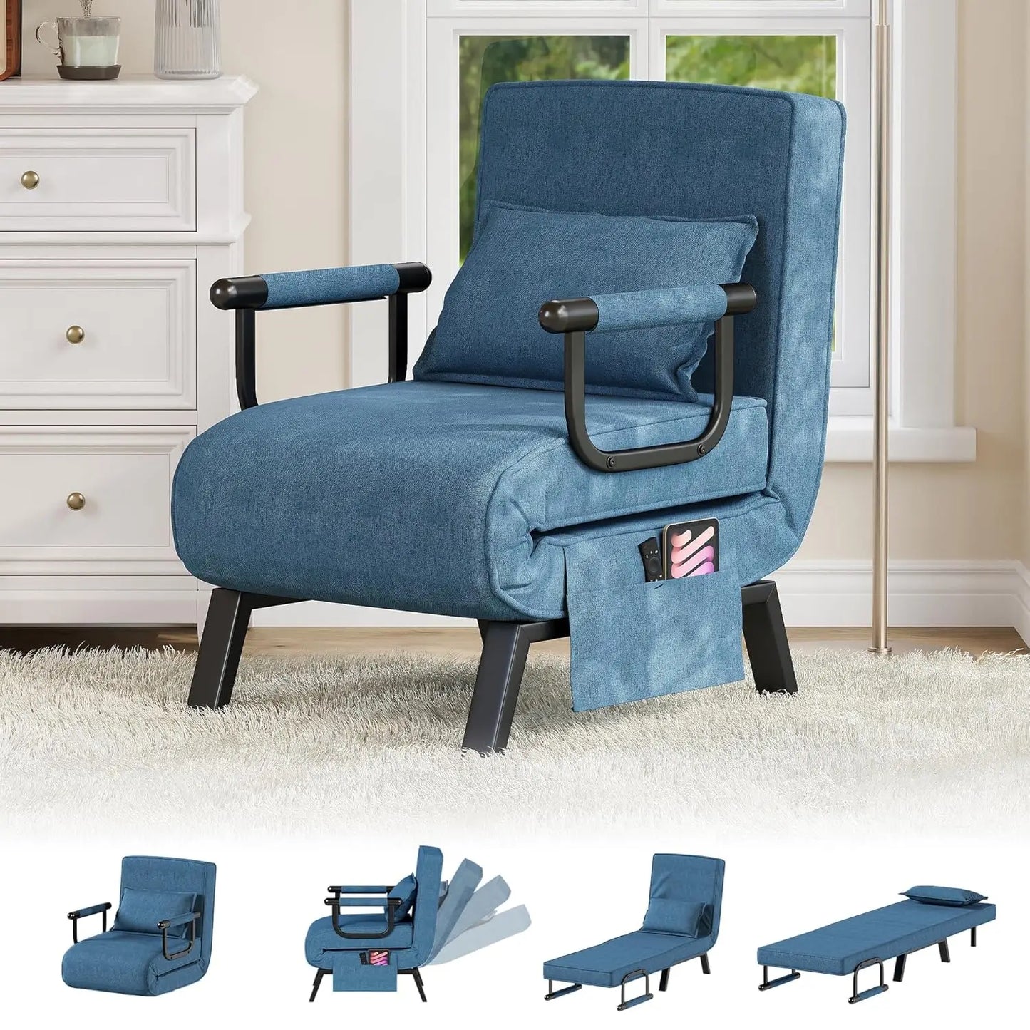 Sleep Chair Bed, Comfy Convertible Sleeper Chairs for Adults, 5 in 1 Folding Sofa Bed with Adjustable Backrest &, Customized