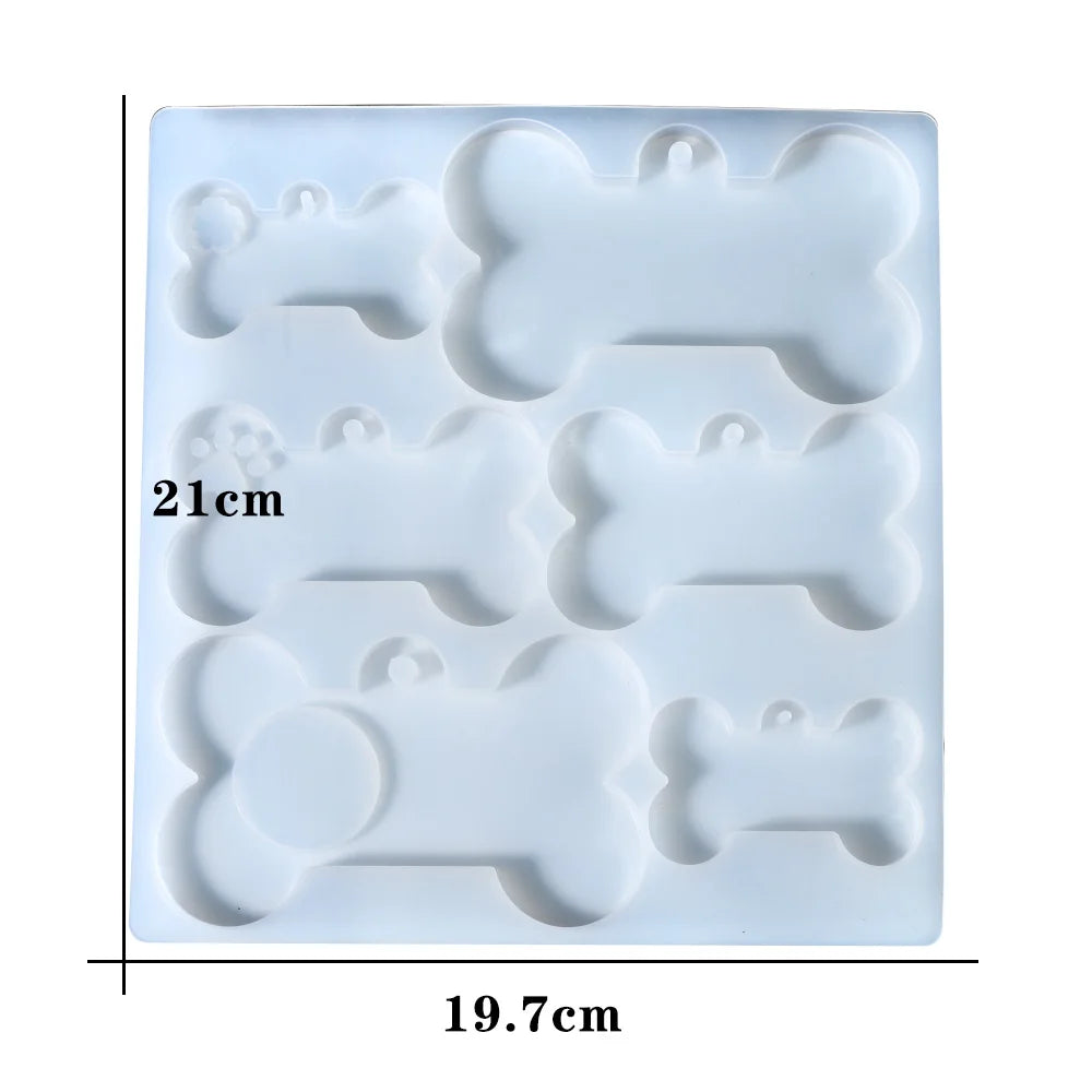 Dog Tag Bone Shaped Keychain Casting Silicone Mold for DIY Key Chain Pendant Crystal Epoxy Resin Molds Craft Jewelry Making Tool