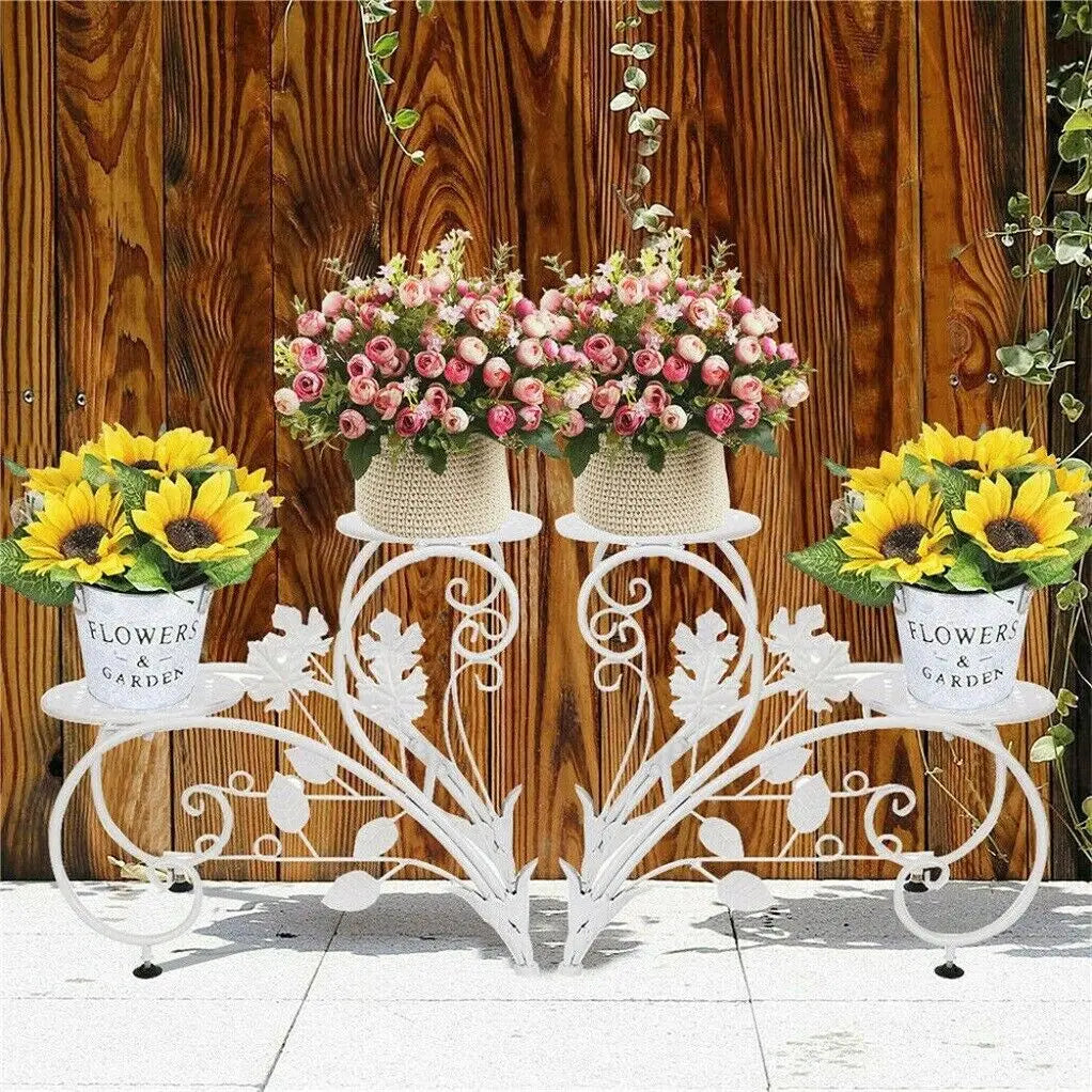 2 PCS Metal Plant Stand Heart-shape Flower Pot Display Holder Garden Support