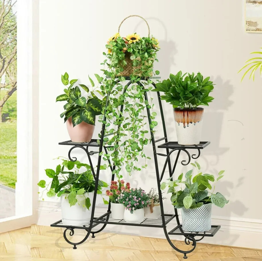 6‑Tier Metal Plant Stand, indoor/outdoor, anti‑rust, black, and perfect for boutique‑clean home & patio styling