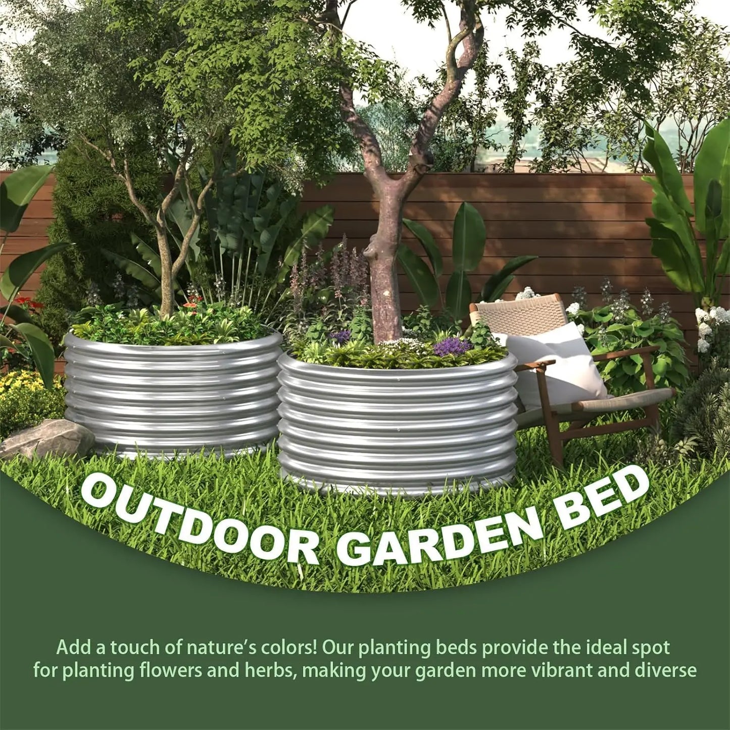 Round 2FT Galvanized Raised Garden Beds (4‑Pack) – Outdoor Planters for Veggies & Herbs