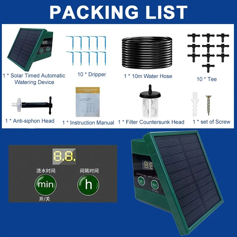 DIY Solar Drip Irrigation System Garden Automatic Watering System Plant Watering Devices for Potted with Water Level Detection