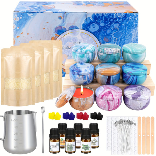[Candle Making Kit for Adults] DIY Candle Making Kit for Adults - 9 Candle Jars, 4 Beeswax, 8 Dye Blocks, 500ml Melting Pot - Arts Crafts Hobby Kit Gift Set, Home Decor, Fall Candles