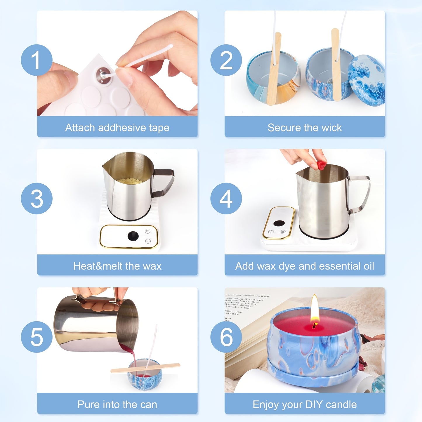 [Candle Making Kit for Adults] DIY Candle Making Kit for Adults - 9 Candle Jars, 4 Beeswax, 8 Dye Blocks, 500ml Melting Pot - Arts Crafts Hobby Kit Gift Set, Home Decor, Fall Candles
