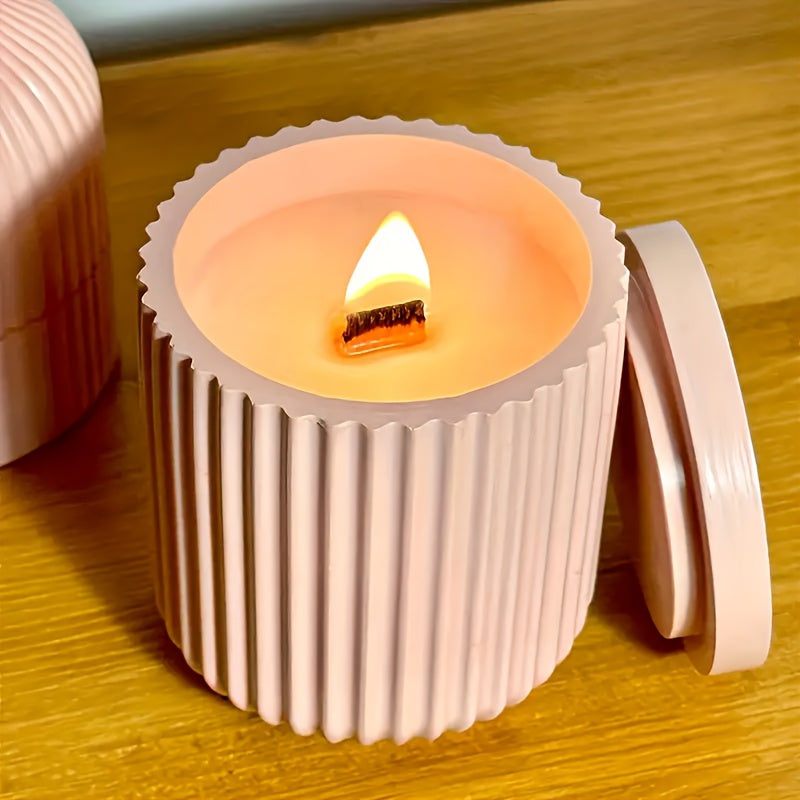 4pcs Silicone Candle Holder Mold with Oval Tray - DIY Home Decoration Handmade Gypsum And Concrete Flowerpot Candle Holder Making Kit, Striped Storage Tank Design - No Power Wax Molding Product