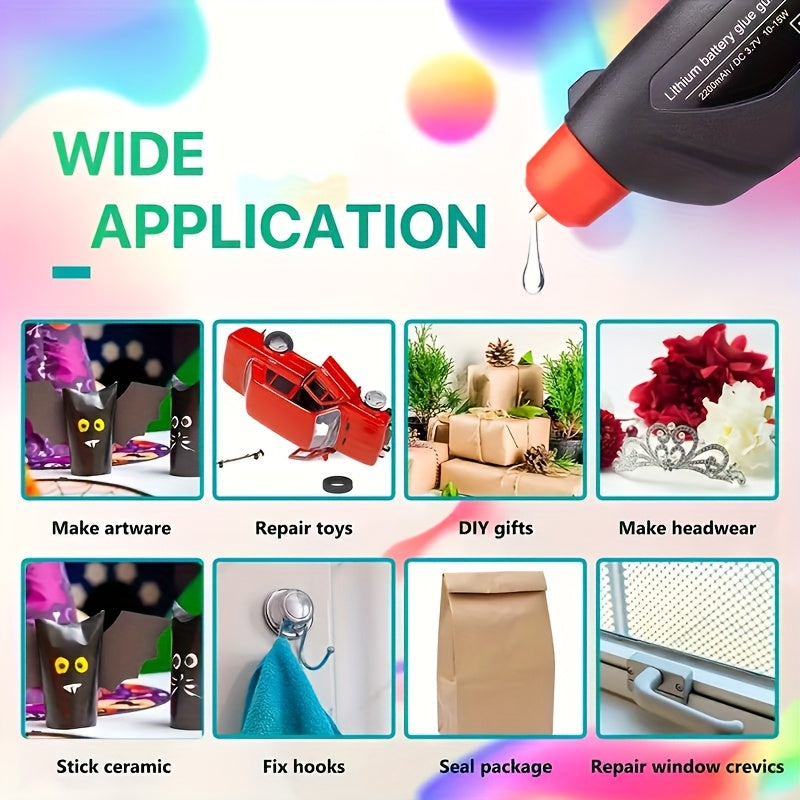 Mini Cordless Handheld Hot Glue Gun with Glue Sticks And Silicone Finger Protectors, Rechargeable Hot Glue Gun Kit for Home Repair, Wood, Card, Quick Arts Crafts DIY & Sealing