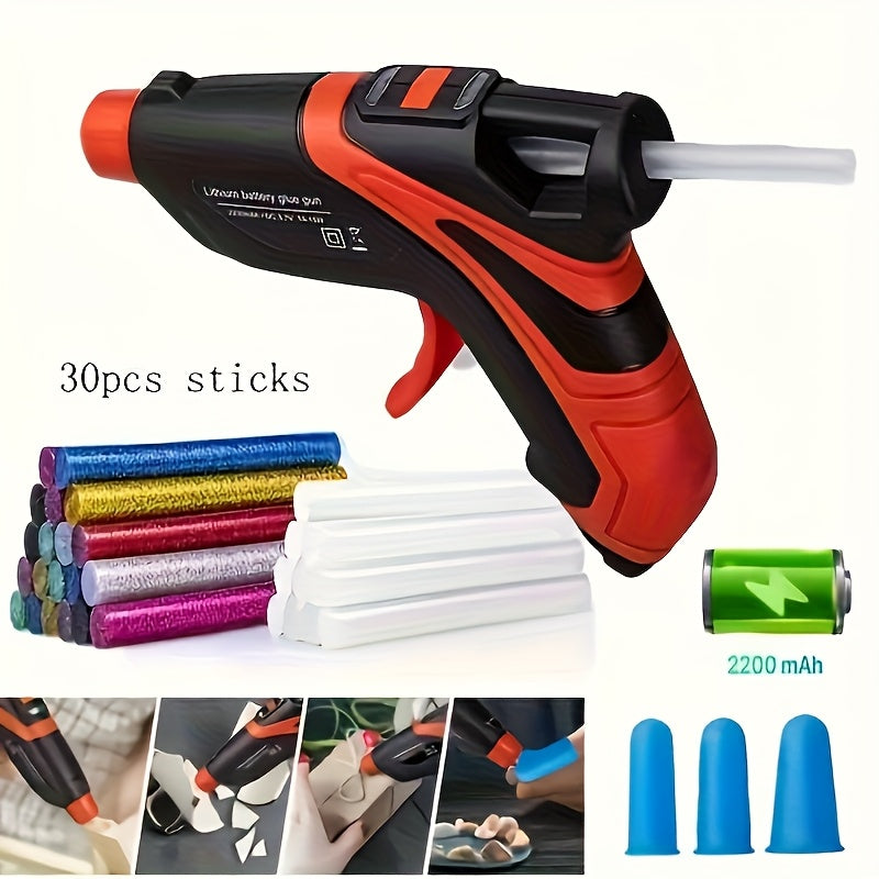 Mini Cordless Handheld Hot Glue Gun with Glue Sticks And Silicone Finger Protectors, Rechargeable Hot Glue Gun Kit for Home Repair, Wood, Card, Quick Arts Crafts DIY & Sealing