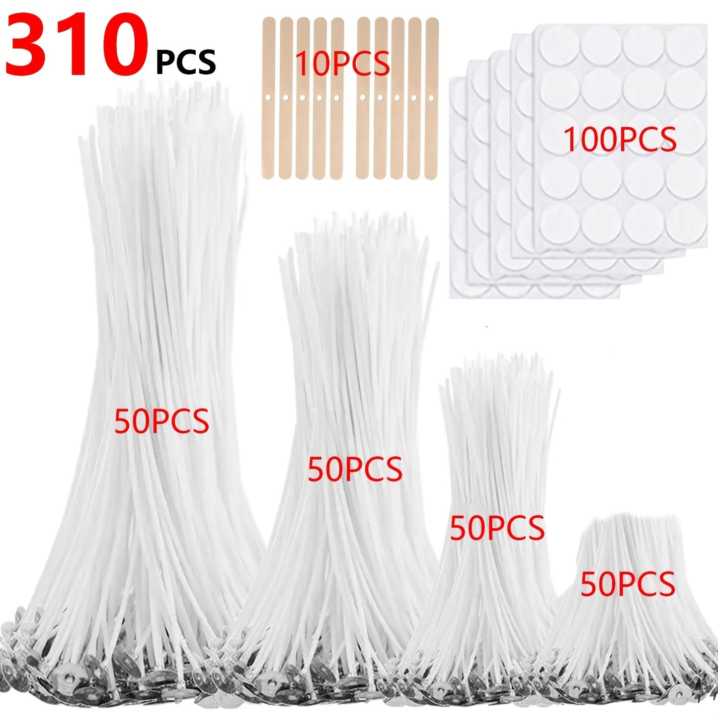 310pcs Wick Set, 1/3/6/8 Inch With 10 Holders And 100 Labels, DIY Candle Making Supplies, Arts & Crafts, For Soy Wax And Beeswax Candles