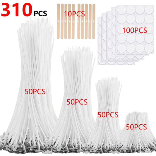 310pcs Wick Set, 1/3/6/8 Inch With 10 Holders And 100 Labels, DIY Candle Making Supplies, Arts & Crafts, For Soy Wax And Beeswax Candles