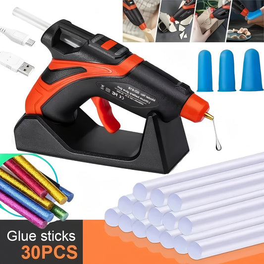 Mini Cordless Handheld Hot Glue Gun with Glue Sticks And Silicone Finger Protectors, Rechargeable Hot Glue Gun Kit for Home Repair, Wood, Card, Quick Arts Crafts DIY & Sealing