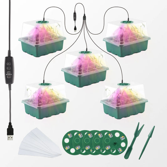5pcs Seedling Starter Trays with LED Grow Light – Elevated Indoor Seed Starter Kit