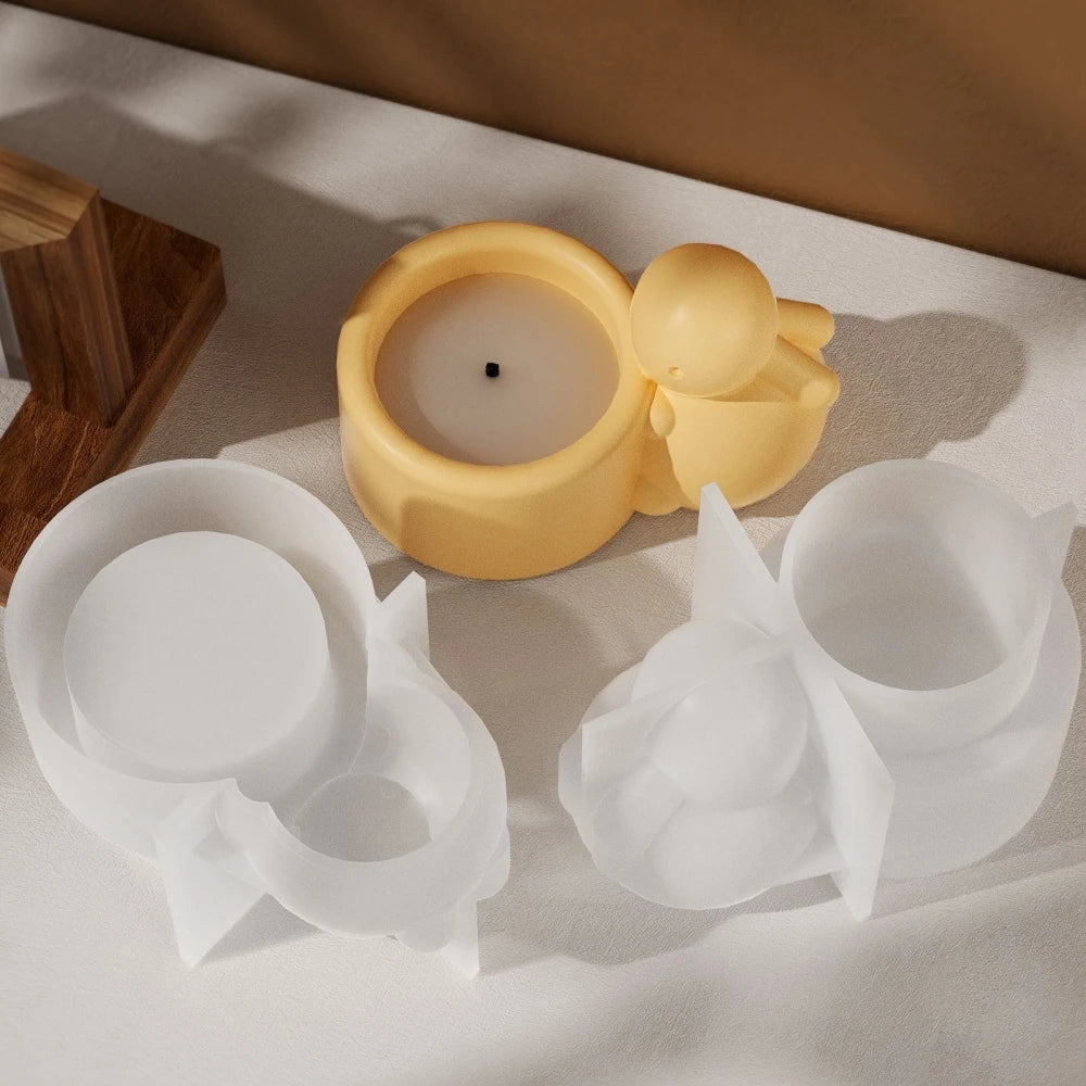 DM1166 Lovely Bunny Candle Holders Silicone Mold DIY Gypsum Craft Container Jar Concrete Cement Storage Pot Molds for Decor
