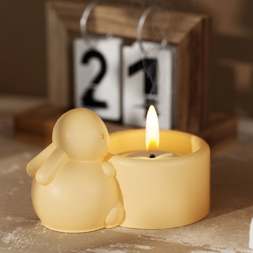DM1166 Lovely Bunny Candle Holders Silicone Mold DIY Gypsum Craft Container Jar Concrete Cement Storage Pot Molds for Decor