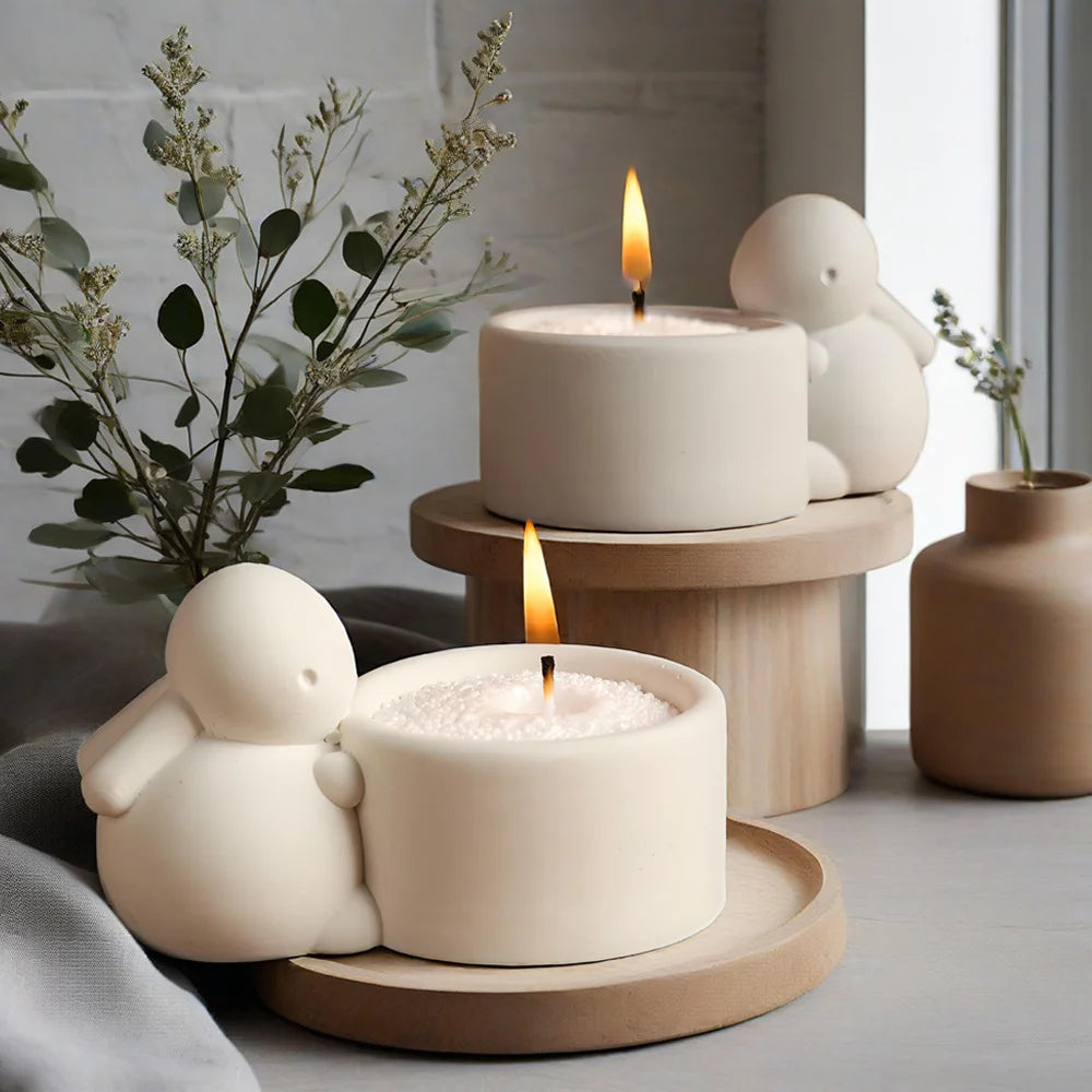 DM1166 Lovely Bunny Candle Holders Silicone Mold DIY Gypsum Craft Container Jar Concrete Cement Storage Pot Molds for Decor