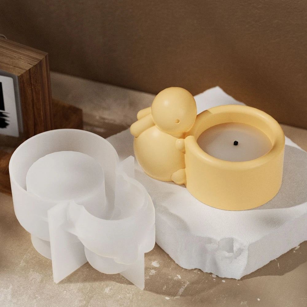 DM1166 Lovely Bunny Candle Holders Silicone Mold DIY Gypsum Craft Container Jar Concrete Cement Storage Pot Molds for Decor