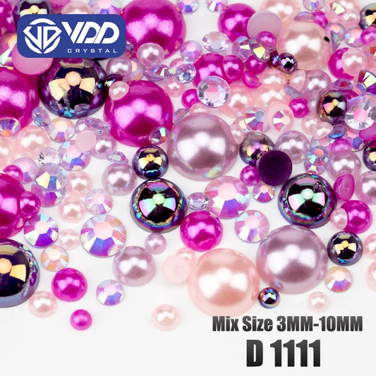 VDD D1111  30g Wholesale Mix Size ABS Half Round Pearls Flatback Beads Color Resin Rhinestone Crafts Nail Art DIY Decoration