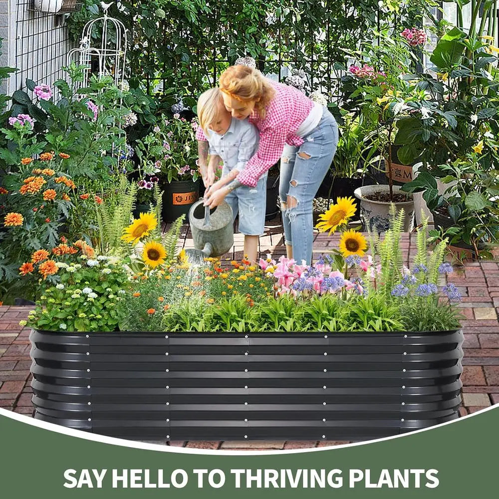Metal Raised Garden Beds - Outdoor Planter Boxes for Vegetables & Flowers, 6x2x1.4ft, Grey, 2-Pack with Protective Tape