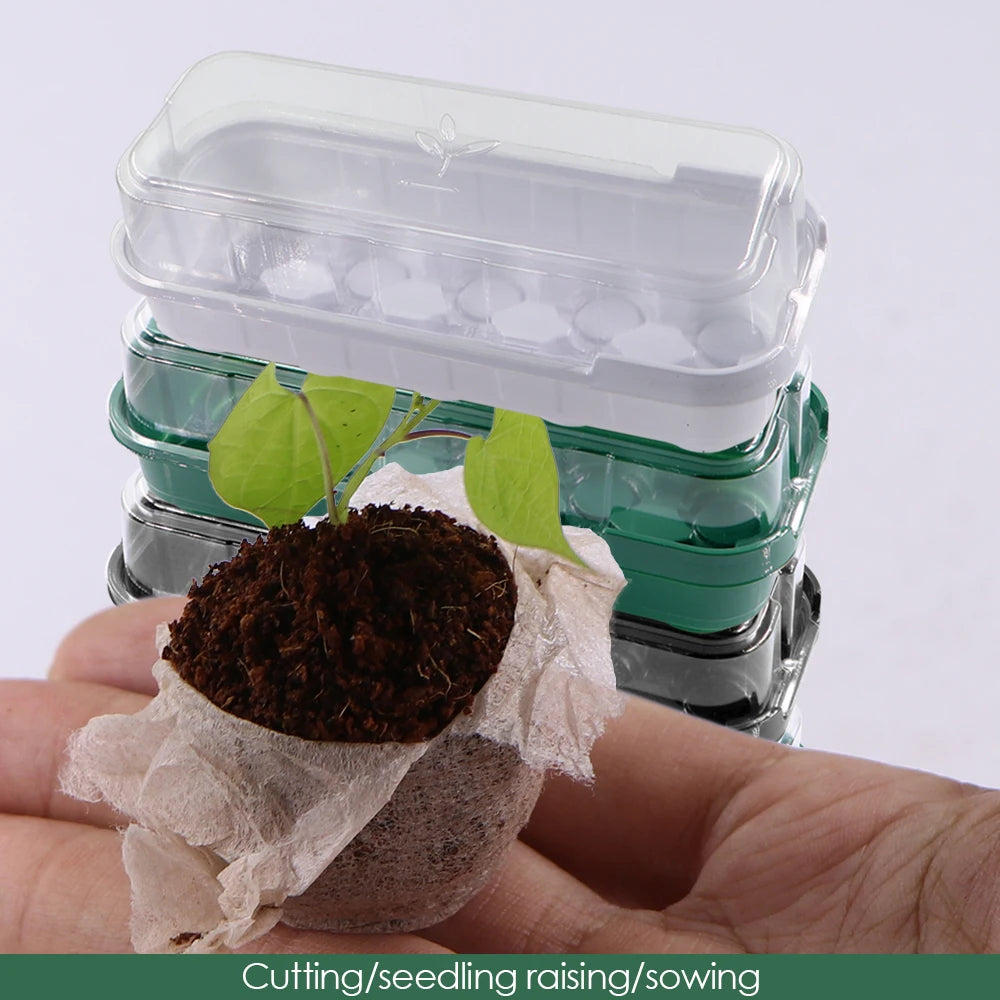 10‑Cell Seedling Trays Germination Box with Nursery Block Peat Pellets & Transparent Cover.