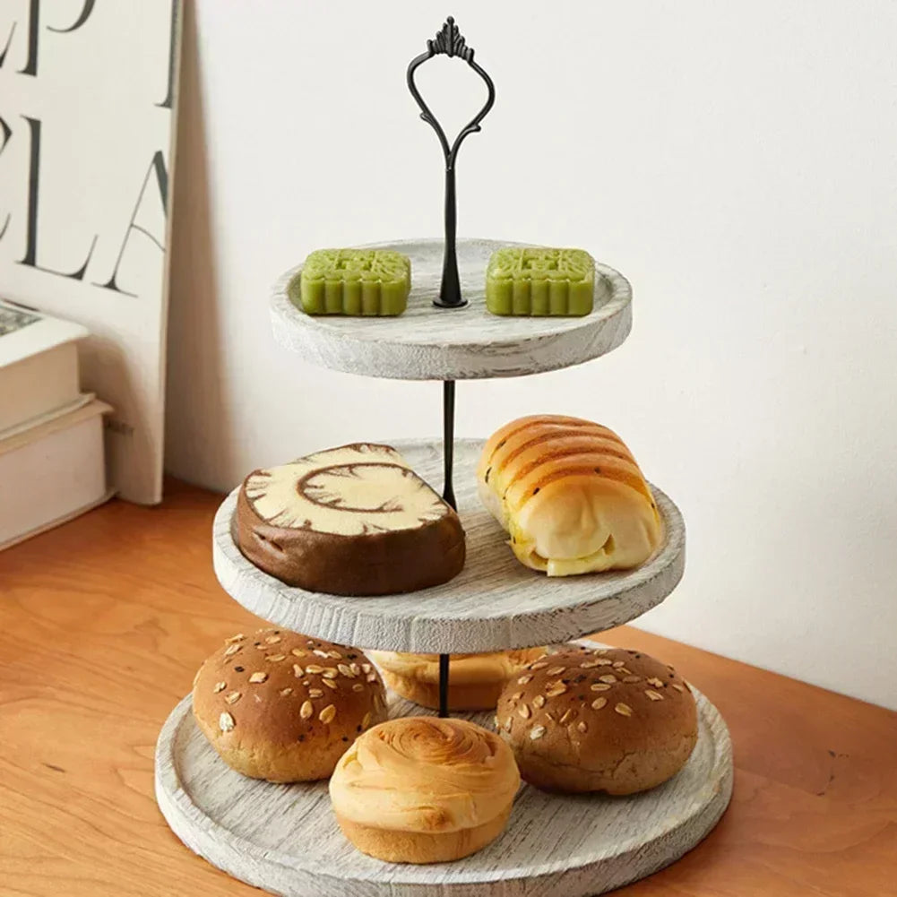 1PC 3-Layer/3-Layer Wood Cake Stand Wooden Fruit Tray Dessert Table Decoration For Birthday Wedding Party Decor Cupcake Plates