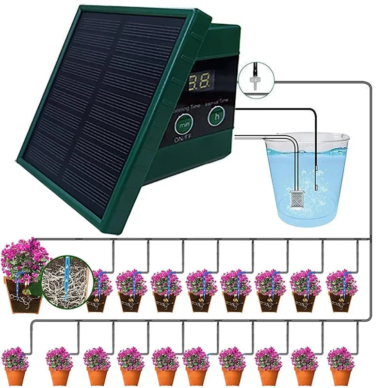 DIY Solar Drip Irrigation System Garden Automatic Watering System Plant Watering Devices for Potted with Water Level Detection