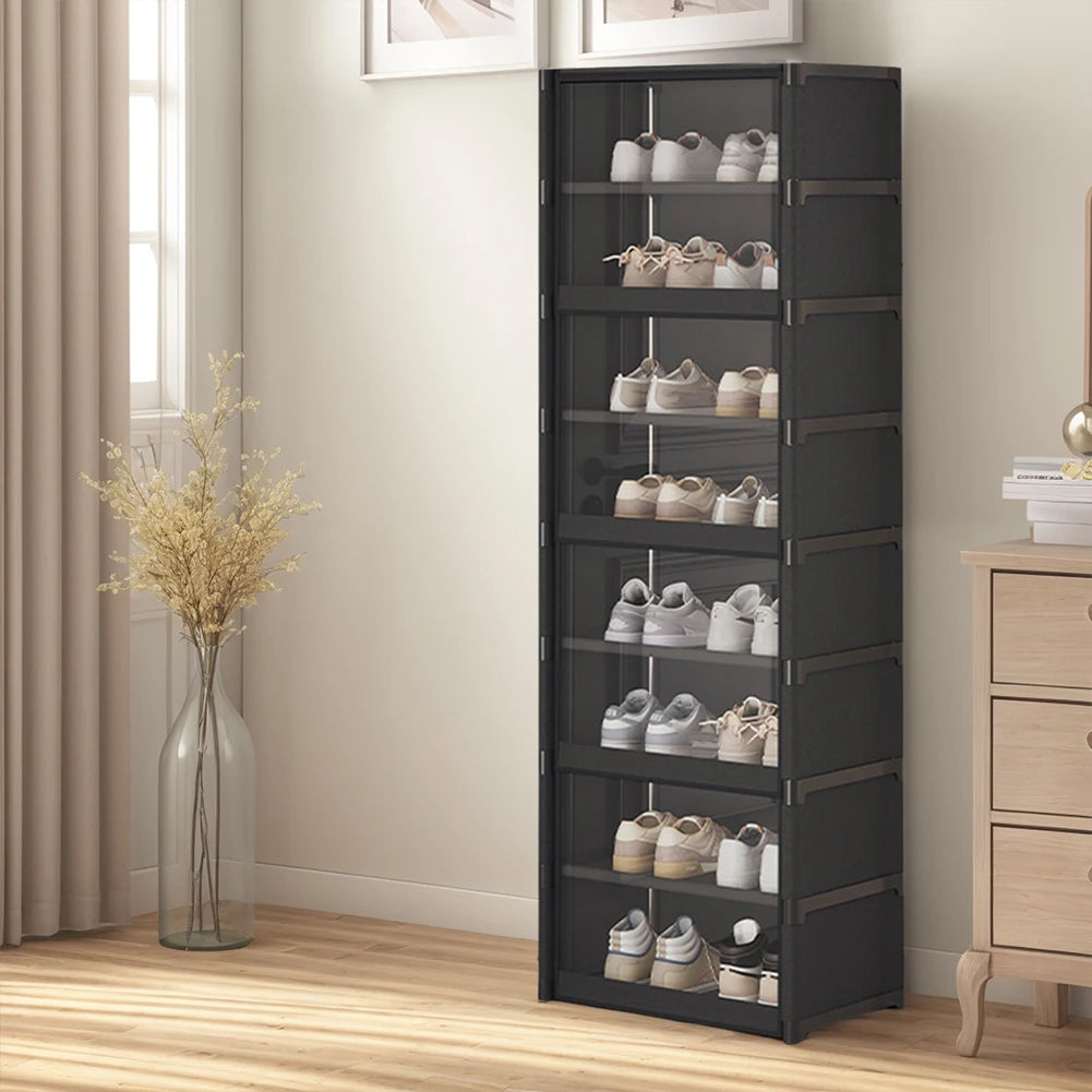 9-Tier Tall Shoe Rack with Clear Cover 18 Pair Narrow Shoes Shelf Cabinet Holds 18 Pairs Shoe Shelf Shoes Cabinet Closed Shelves