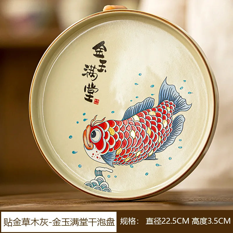 Chinese Arowana ceramic teapot with matching retro Kung Fu teacup — perfect for collectors, tea lovers, and elegant household décor