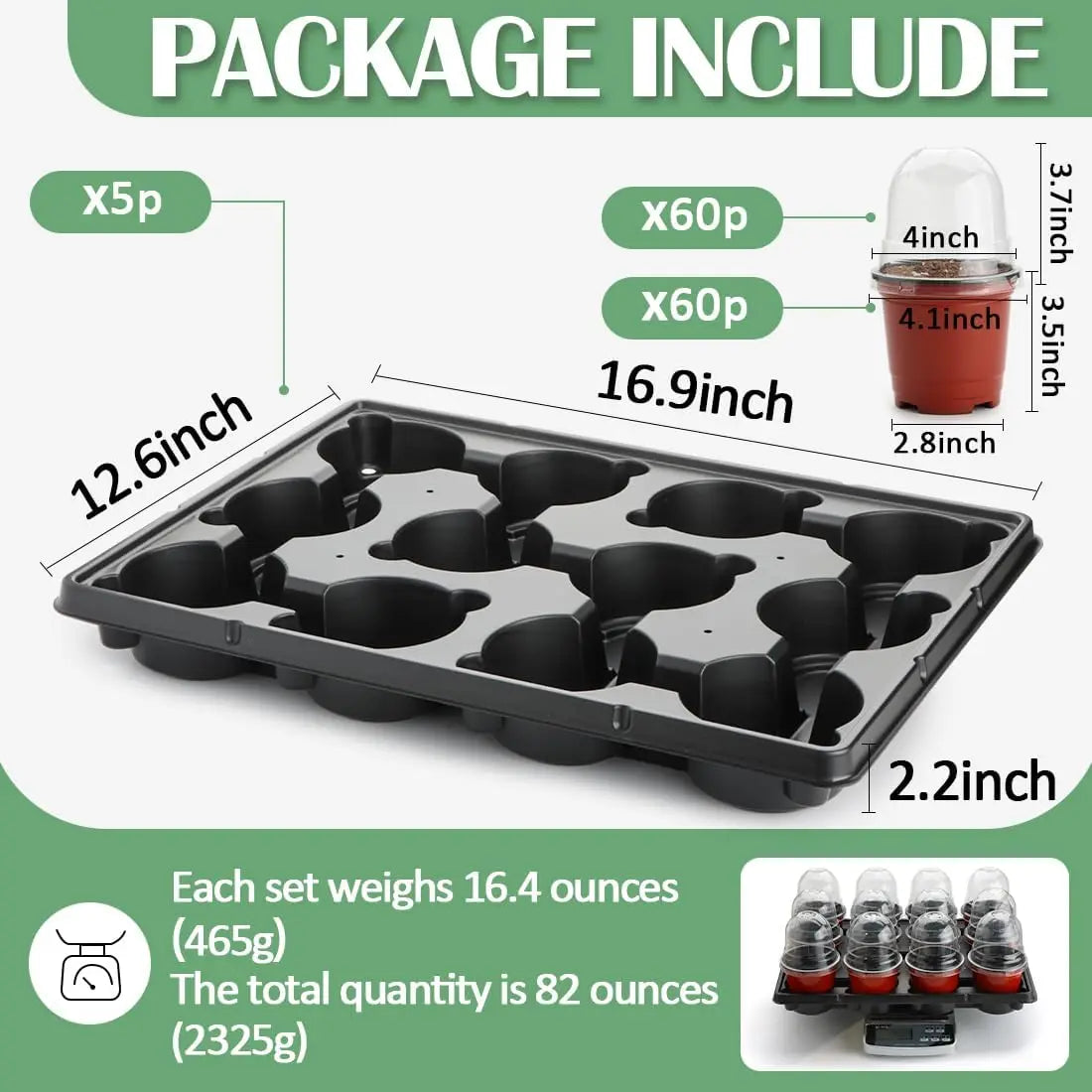 60 Pack 4 Inch Nursery Pots with Humidity Domes & 5 Seedling Trays, Sturdy Plant Propagation Set for Gardeners