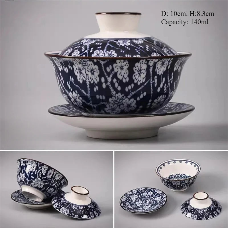 Jingdezhen-Chinese Gaiwan Tea Bowl, Household Porcelain Cups, Beautiful Teaware Teacup and Saucer Set, Ceramic Drinkware Tureen