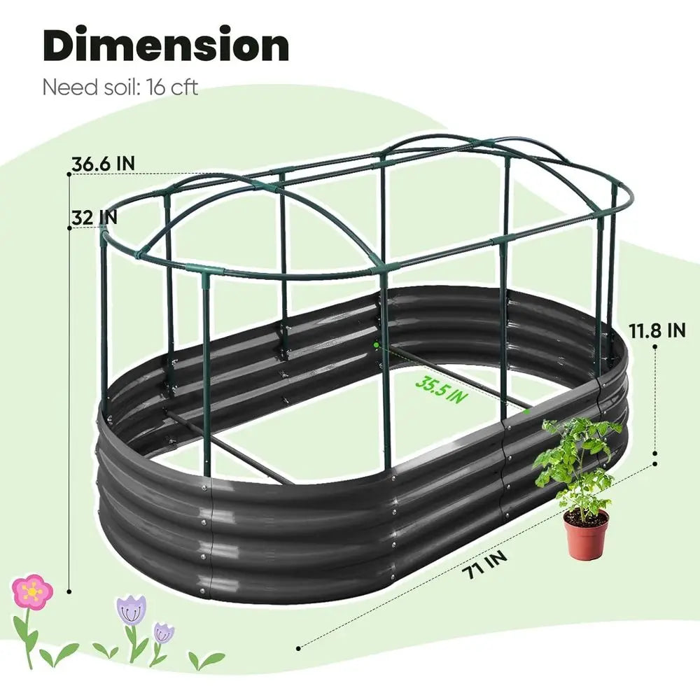 Galvanized Oval Planter Garden Box for Outdoor Gardening, Vegetables, Flowers, Clear Cover