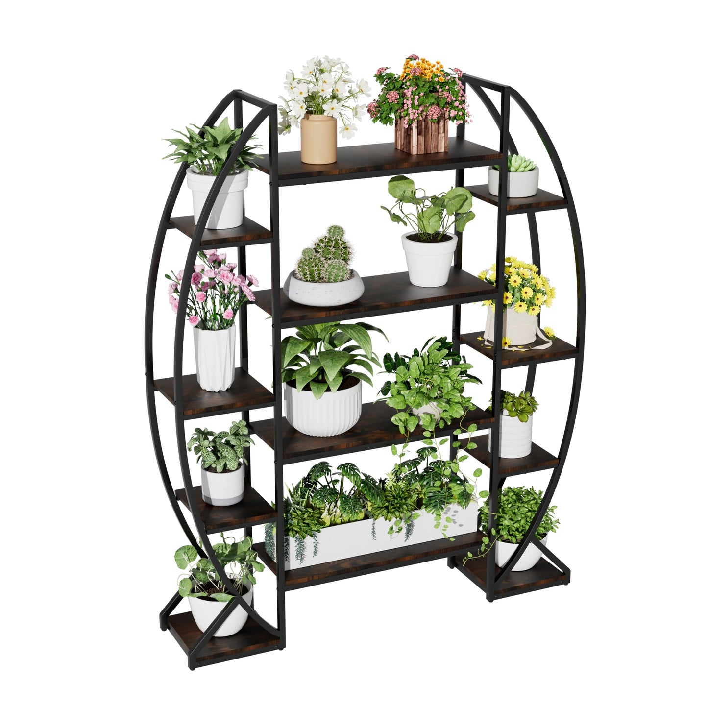 Multilayer Half‑Moon Plant Rack – Industrial Style Flower Shelf for Indoor/Outdoor Spaces