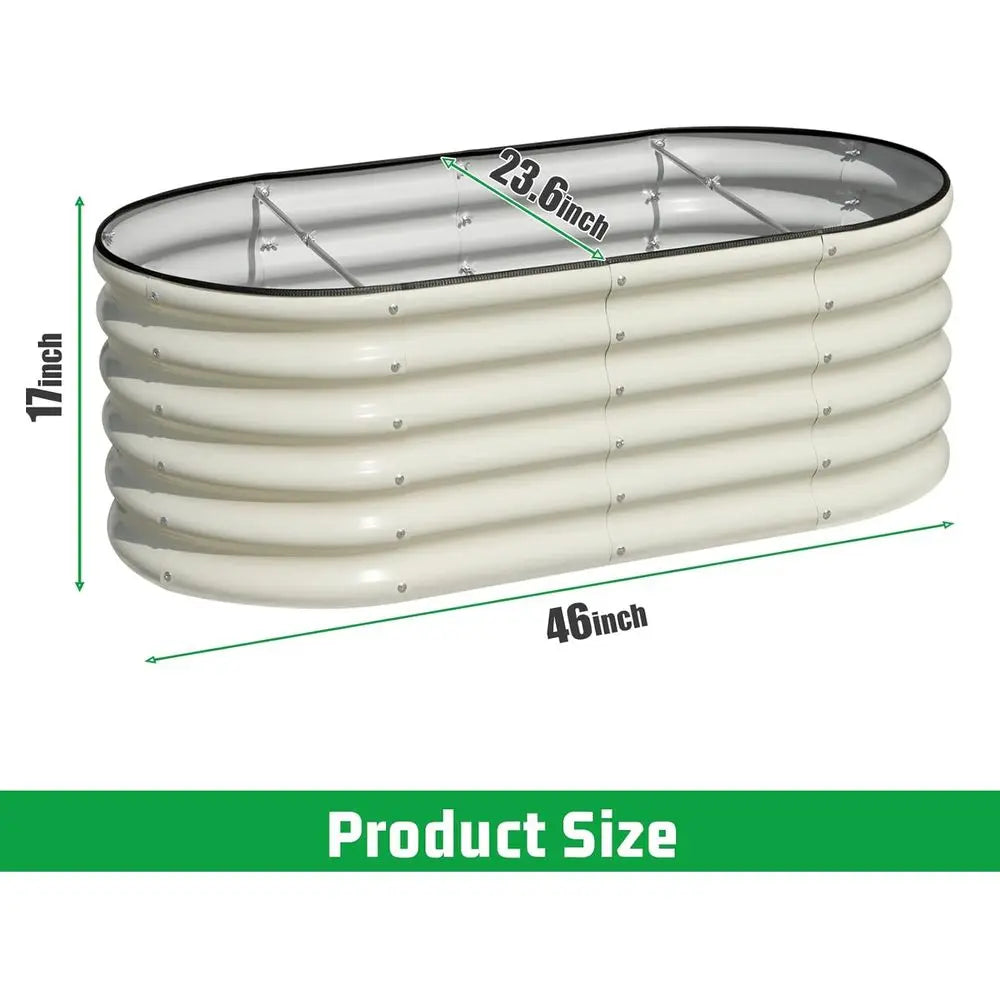 3-Piece 4x2x1.5ft Tall Oval Galvanized Garden Bed Kit, 17 for Outdoor Vegetables, Plants, Fruits, Beige White