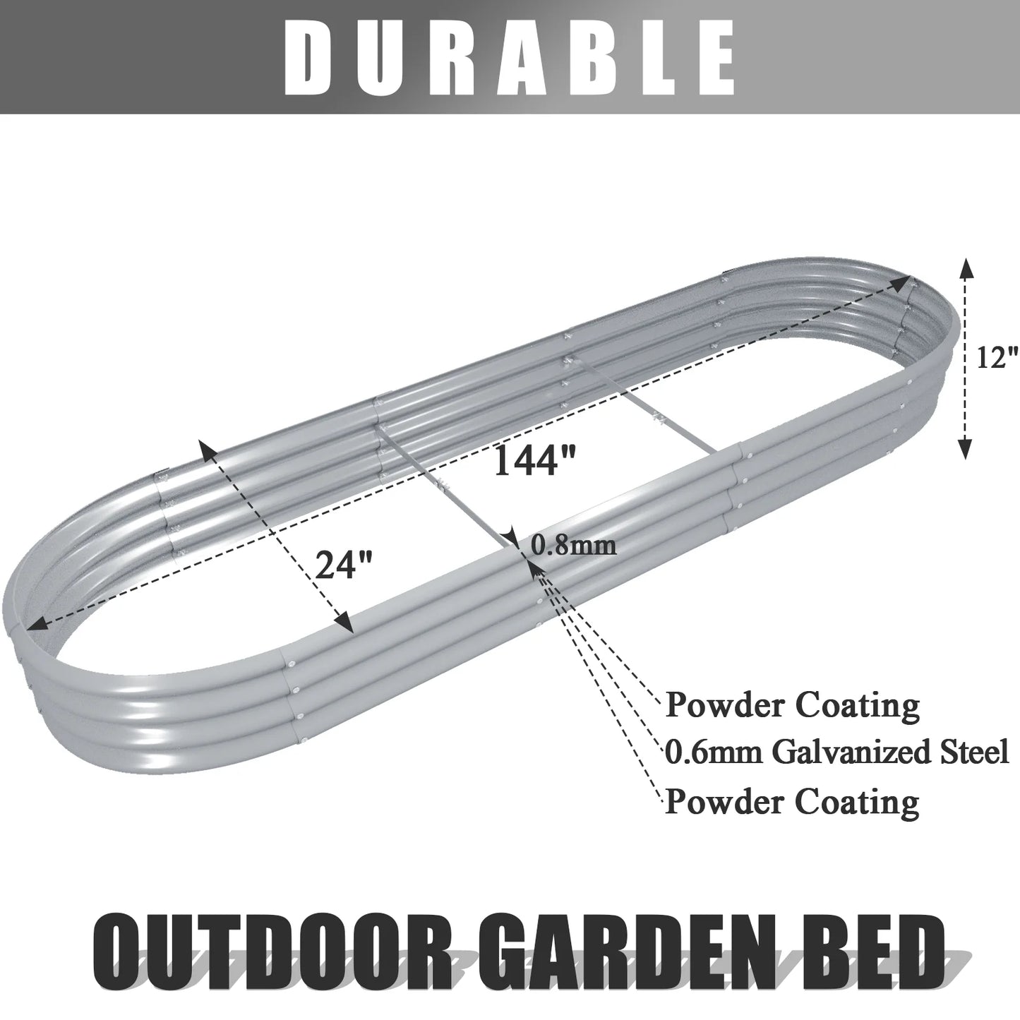 12×2×1 ft Galvanized Raised Garden Bed