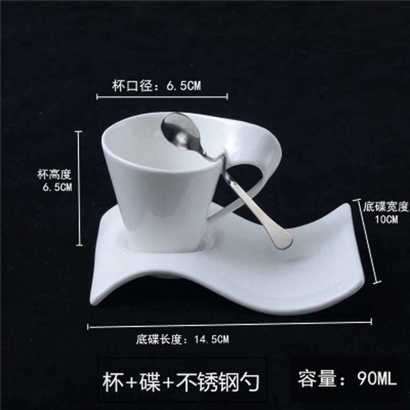European-style White Porcelain Wavy Coffee Cup Delicate Milk Dessert Mug Special-shaped Ceramic Espresso Cup Home Decoration New
