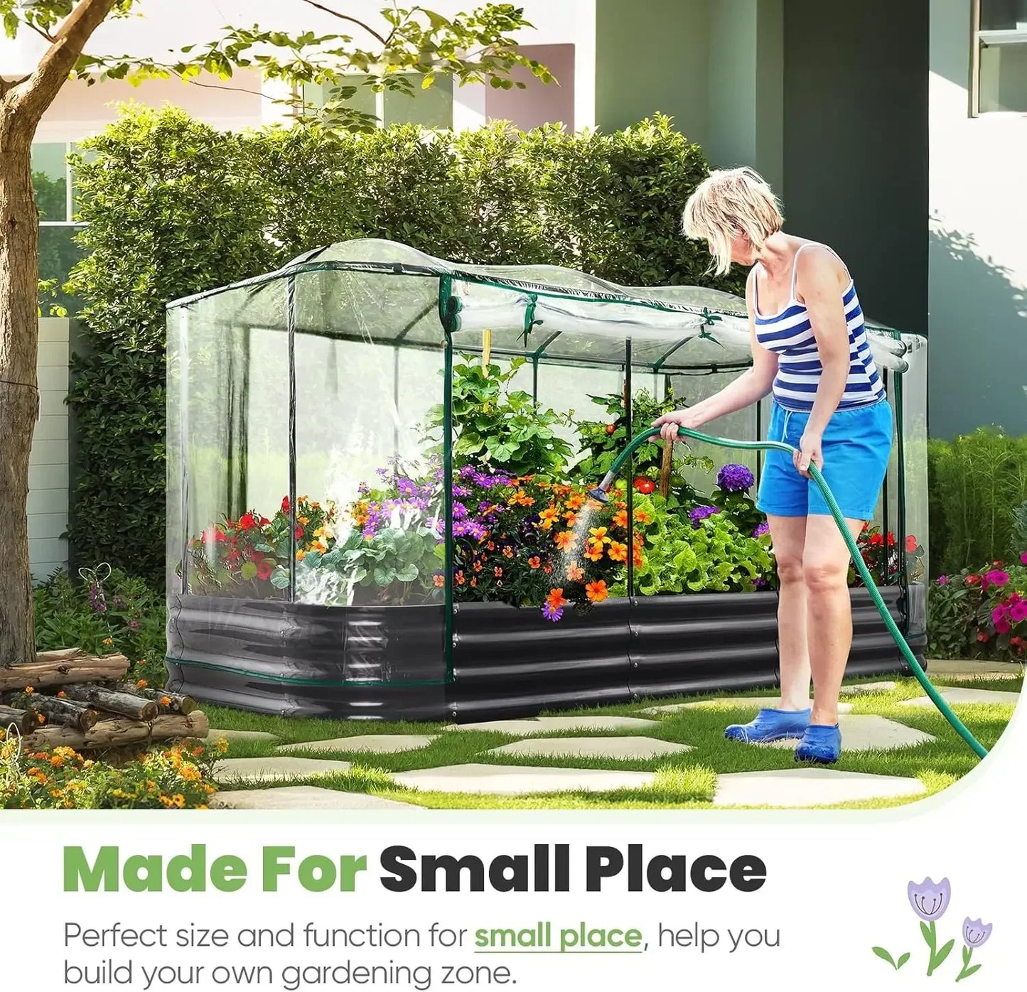 Galvanized Oval Raised Garden Bed with Cover 94.5x47.2x1