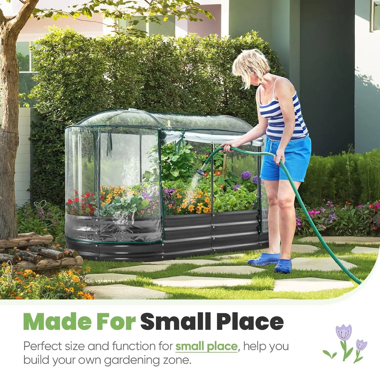 Oval Galvanized Raised Garden Bed with Protective Cover – 6×3×1 ft Outdoor Planter