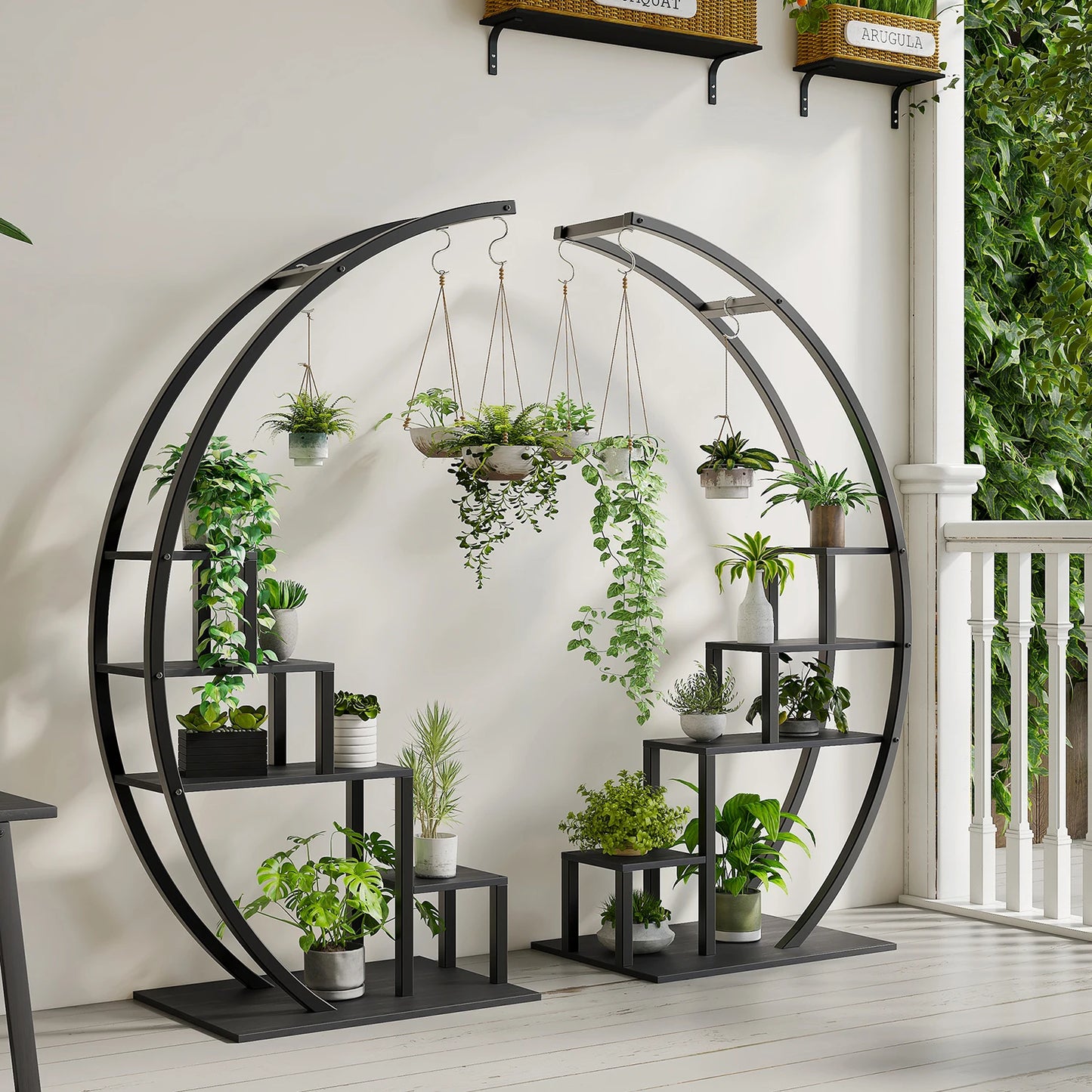 5 Tier Flower Plant Stand Indoor, 2 Pack Half Moon Plant Shelf Metal hanging Plant Rack for Home Patio Lawn Garden Balcony