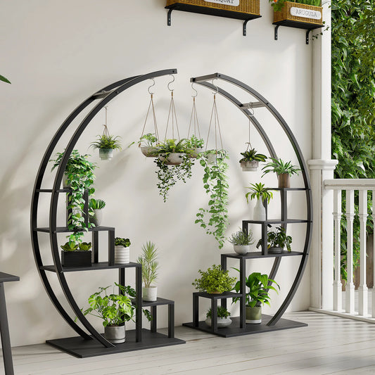 5 Tier Flower Plant Stand Indoor, 2 Pack Half Moon Plant Shelf Metal hanging Plant Rack for Home Patio Lawn Garden Balcony