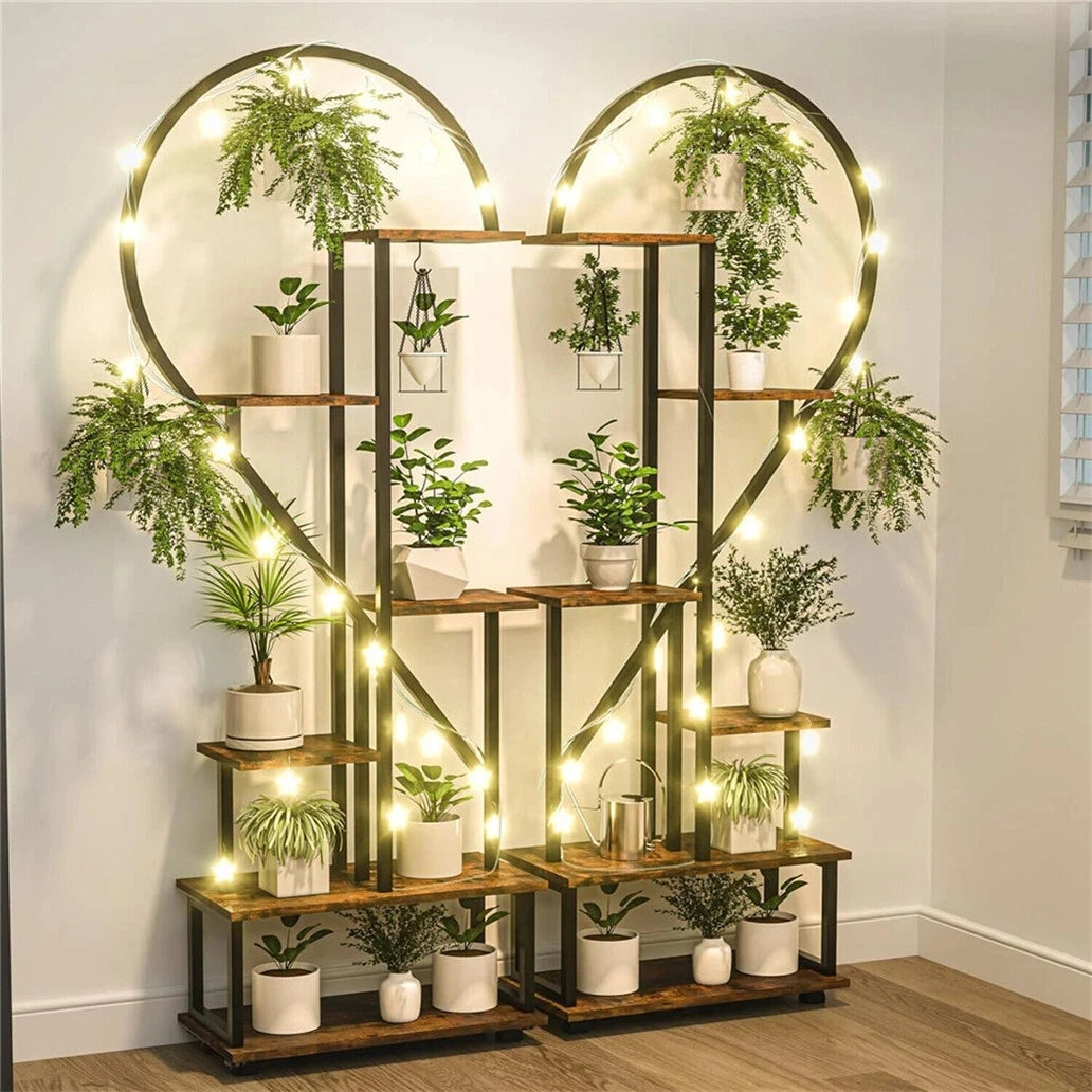 Half‑Heart Metal Plant Stand – Multi‑Planter Display Rack for Home & Garden