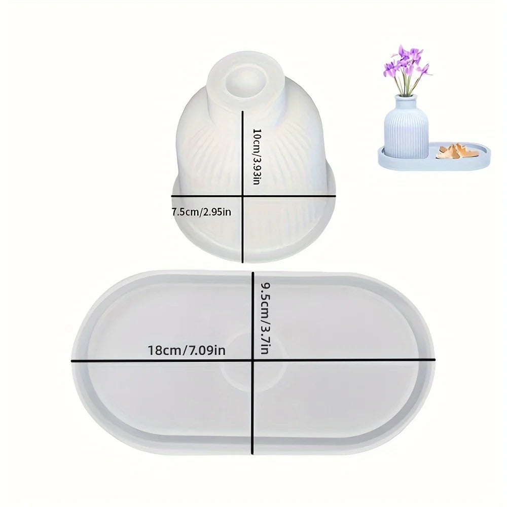 1/2pcs Vase Tray Silicone Mold, Oval Coaster Mold And Bottle Container Mold, Candy Container, Flower Pot, Gift, Home Decoration