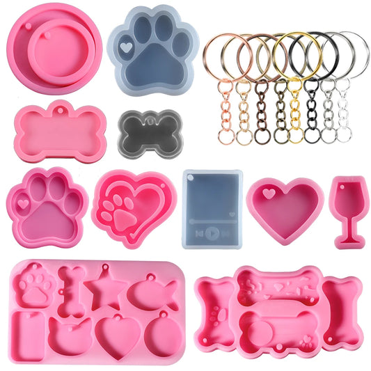 Dog Tag Bone Shaped Keychain Casting Silicone Mold for DIY Key Chain Pendant Crystal Epoxy Resin Molds Craft Jewelry Making Tool