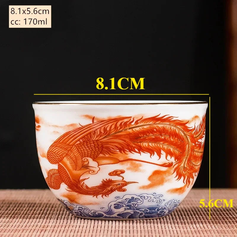 Ceramics Sancai Gaiwan Bowl Dragon and Phoenix Master Cup Tea Cup Handmade Enamel Color Tea Bowl High-end Respect Tea Set