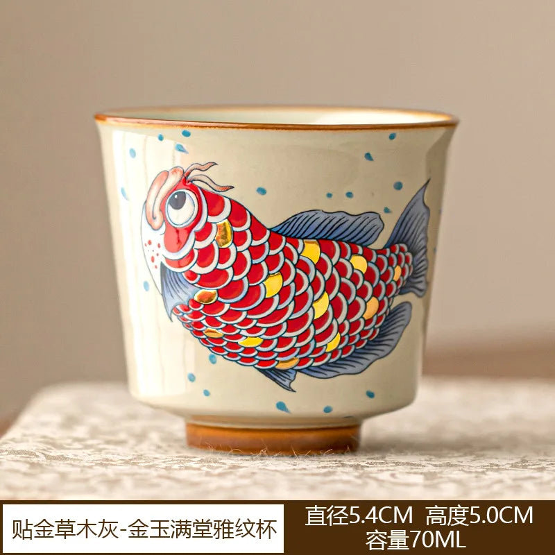 Chinese Arowana ceramic teapot with matching retro Kung Fu teacup — perfect for collectors, tea lovers, and elegant household décor