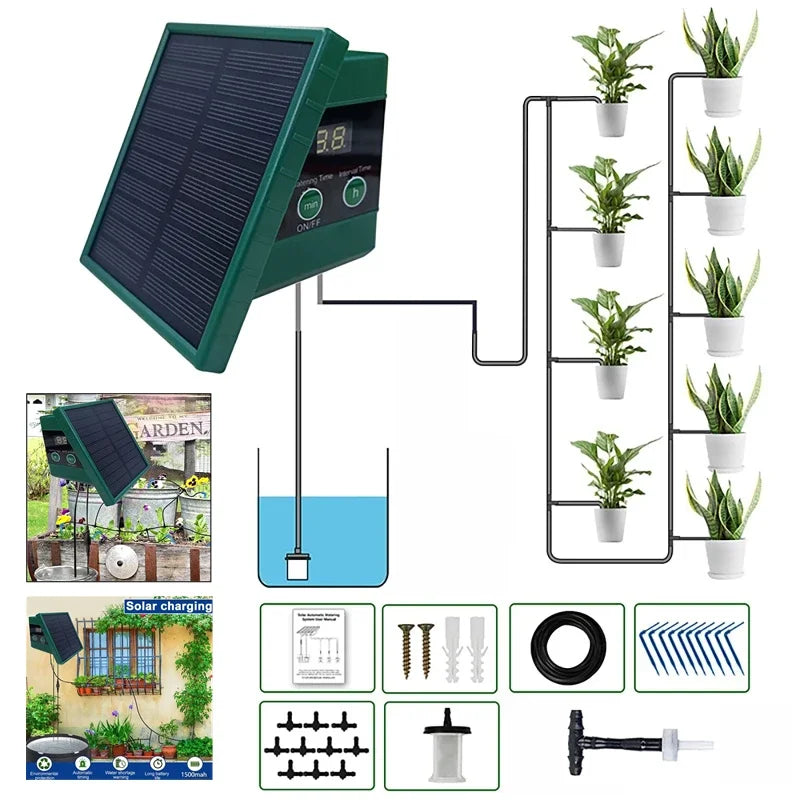 DIY Solar Drip Irrigation System Garden Automatic Watering System Plant Watering Devices for Potted with Water Level Detection