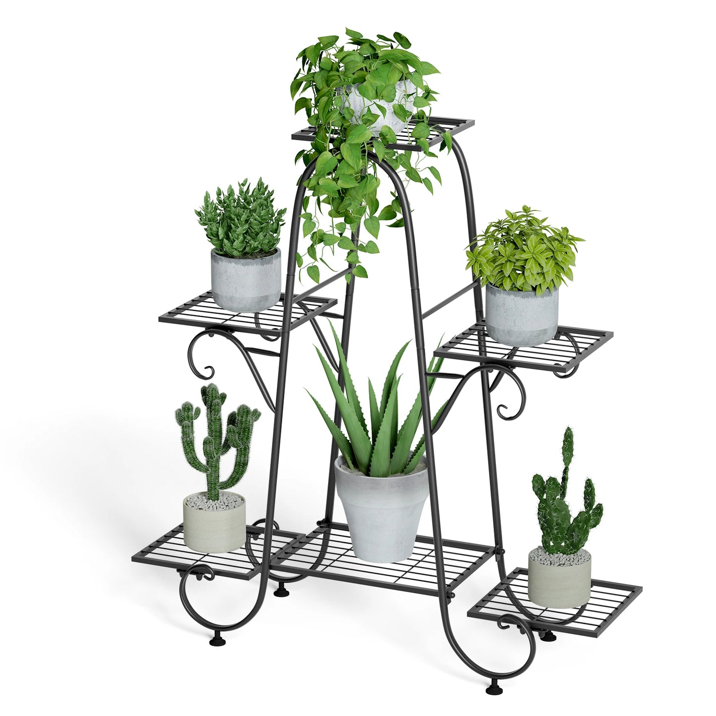 6‑Tier Metal Plant Stand, indoor/outdoor, anti‑rust, black, and perfect for boutique‑clean home & patio styling